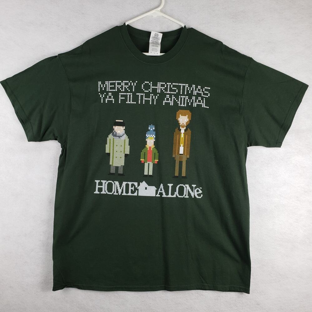Home Alone XL Merry Christmas Filthy Animal Graphic Tee Black Cross Stitch Print